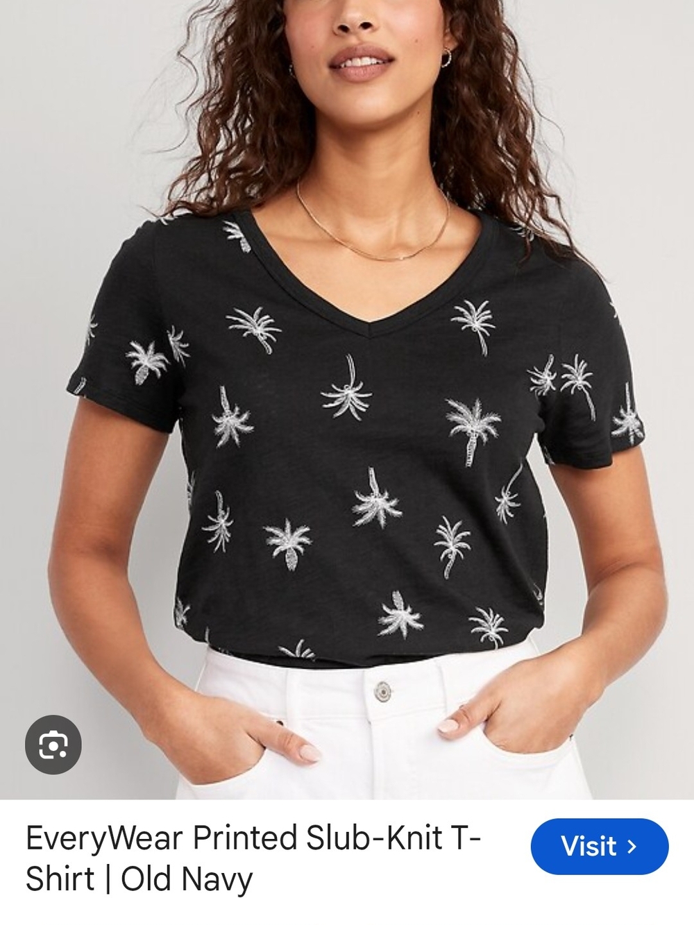 Old Navy Black V-Neck Tee with White Palm Motif
